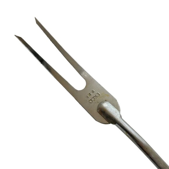 Vintage Ekco Meat Carving Fork With Tomato Red Handle Chromium Plated USA - Picture 2 of 5